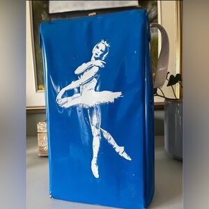 Blue vintage ballet shoe box Tote with White Ballerina Silhouette case dance